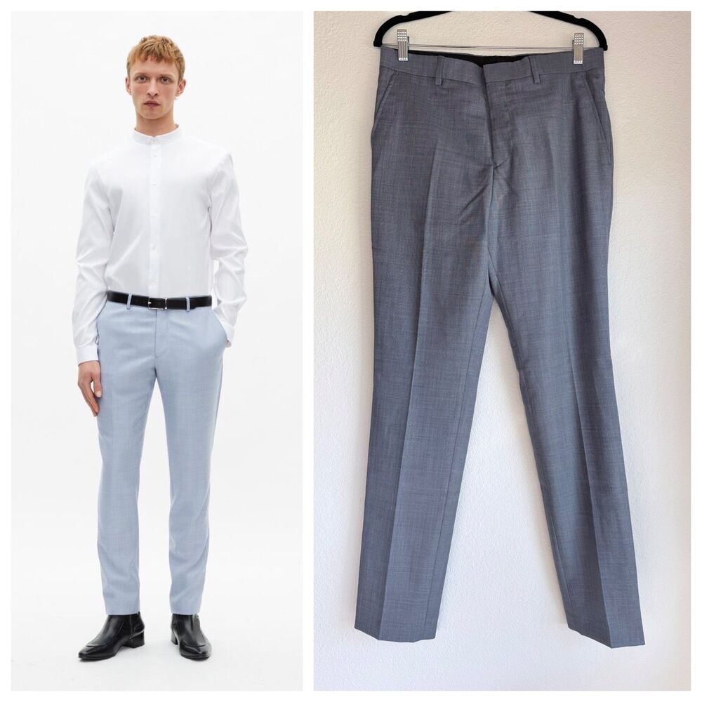 NEW The Kooples Men's Italian Wool Slim Fit Trousers in Blue Crosshatch US 30